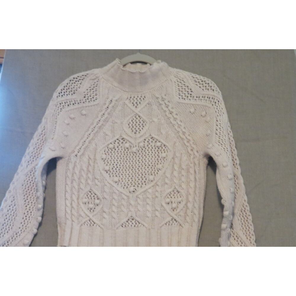 Free People Women’s XS Blush Pink/Ivory Cable Knit Mock Neck Sweater Cropped